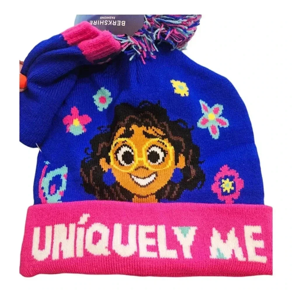 Disney Encanto Blue and Pink Winter Beanie Hat and Mitten Set